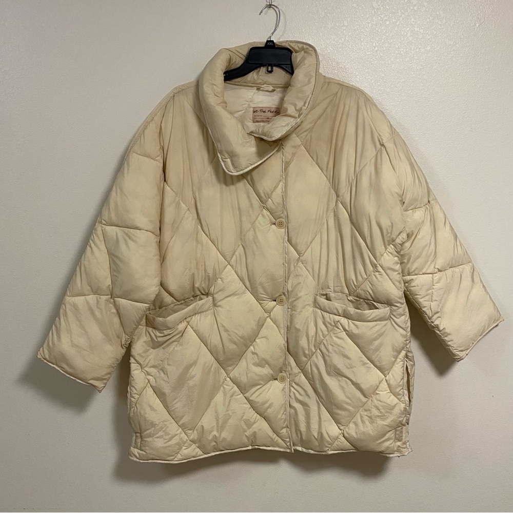Free People Cream Quilted Puffer Jacket